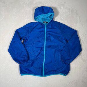 Lands End Windbreaker Boys Size XL 14-16 Blue Full Zip Hooded Rain Coat EUC